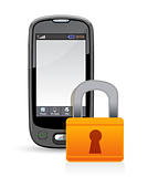 cell phone and padlock. information security concept