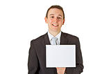 Young businessman with blank screen
