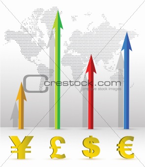 Currency business graph illustration design and world map