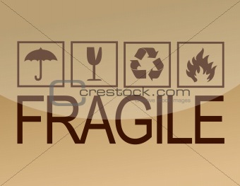 Fine image close-up of grunge black fragile symbol on cardboard