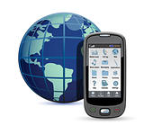 Mobile phone with globe on a white background. International calls concept