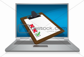laptop display with a survey clipboard illustration