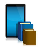 ebook and books in front of illustration design