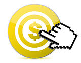 Target with dollar currency sign illustration with a hand cursor illustration