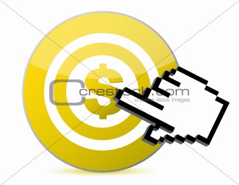 Target with dollar currency sign illustration with a hand cursor illustration