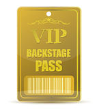 Gold VIP backstage pass with bar code, isolated on white background.