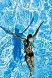 Woman swimming under water in pool