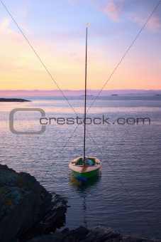 Sailing Boat Anchoring at the Norwegian Coast