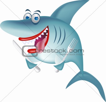 Funny shark cartoon isolated