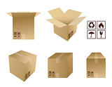 different Cardboard boxes with icons isolated over a white background