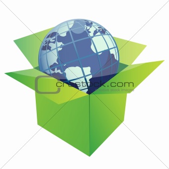 globe illustration design inside a green box isolated over a white background