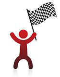 illustration of a icon man holding a black and white checkered flag