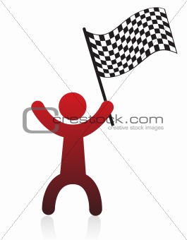 illustration of a icon man holding a black and white checkered flag