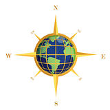 Gold Compass globe illustration design isolated over white