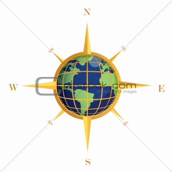 Gold Compass globe illustration design isolated over white