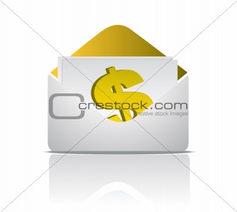 Envelope and dollar sign illustration design isolated over a white background