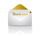 thank you golden envelope design isolated over a white background