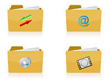 Set of different folders with four different icons illustration design over white
