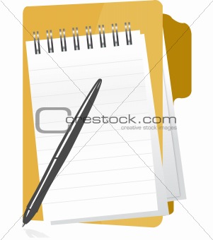 A folder lays open with blank paper