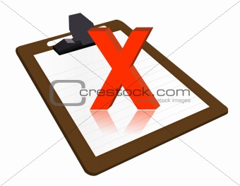 Clipboard with x mark illustration design over a white background