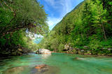 Clear Alpine river Soca in Slovenian Alps