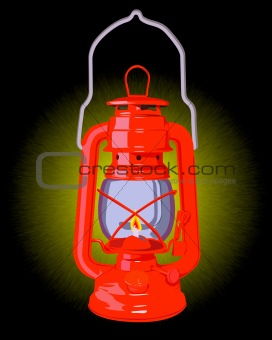 burning red oil lamp