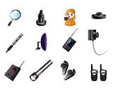 Cartoon detective equipment icon set