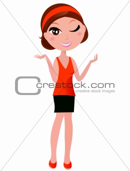 Business woman makes presentation isolated on white
