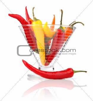 pepper vegetable fruits in glass vase isolated