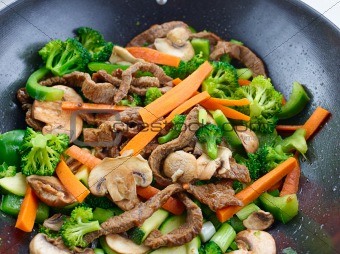 overhead view of colorful stir fry