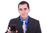 Image of man, businessman, which shows the phone