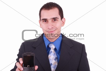 Image of man, businessman, which shows the phone