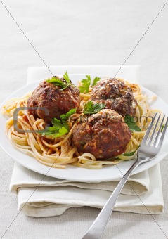 large meatballs with spaghetti