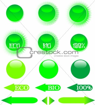 set of green ecology icon shiny button