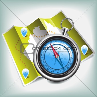 Compass and map vector icon