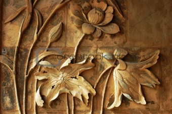 Ancient brick carving art of lotus flowers 