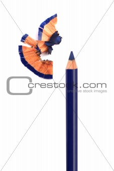 Cosmetic pencil sharpening with husk on white and stroke sample