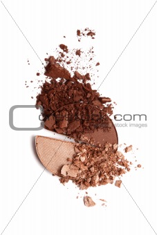 Brown eye shadow crushed samples isolated on white