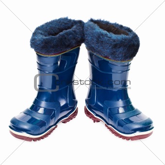 Pair of small rubber boots with artificial fur