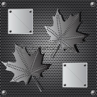 metal shield maple leaf  background with rivets