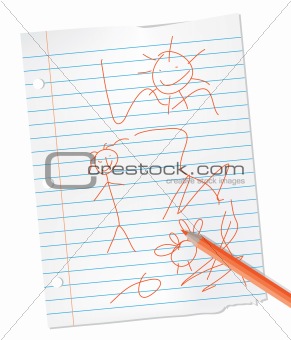 child drawing on lined paper