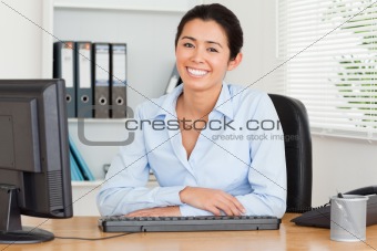 Attractive woman posing while sitting