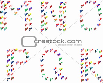 Alphabet letters abc font made of flags in heart