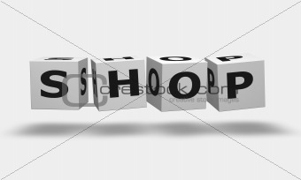 White cubes with word shop