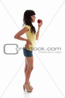 Healthy woman eating a apple