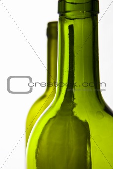 empty wine bottles on white background