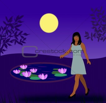 Girl by Lily Pond