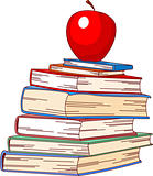Pile book and red apple