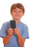Boy showing a smartphone