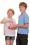Two kids with piggy bank
